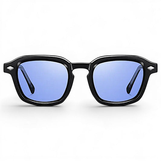 Nadaraty eyewear Horus Dilta H 82 black acetate sunglasses with blue lenses and diamond detail.