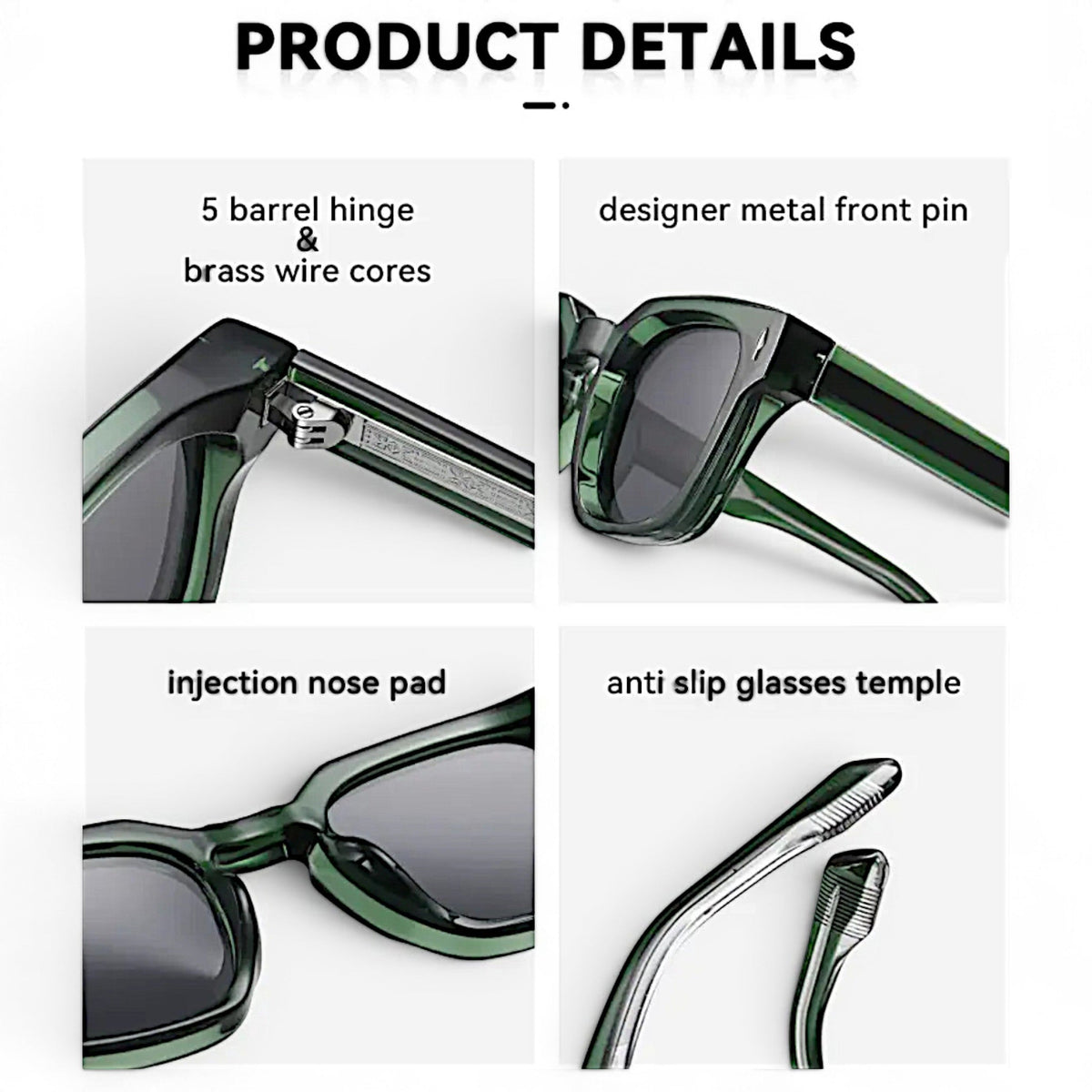 nadaraty eyewear Horus Kaizon H 152 green acetate sunglasses with 5 barrel hinge and designer metal front pin