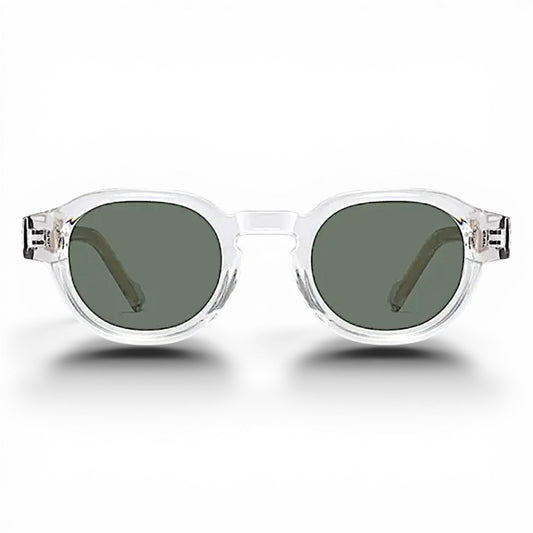 nadaraty eyewear Horus Pro H 178 sunglasses with a clear transparent frame and dark green tinted lenses