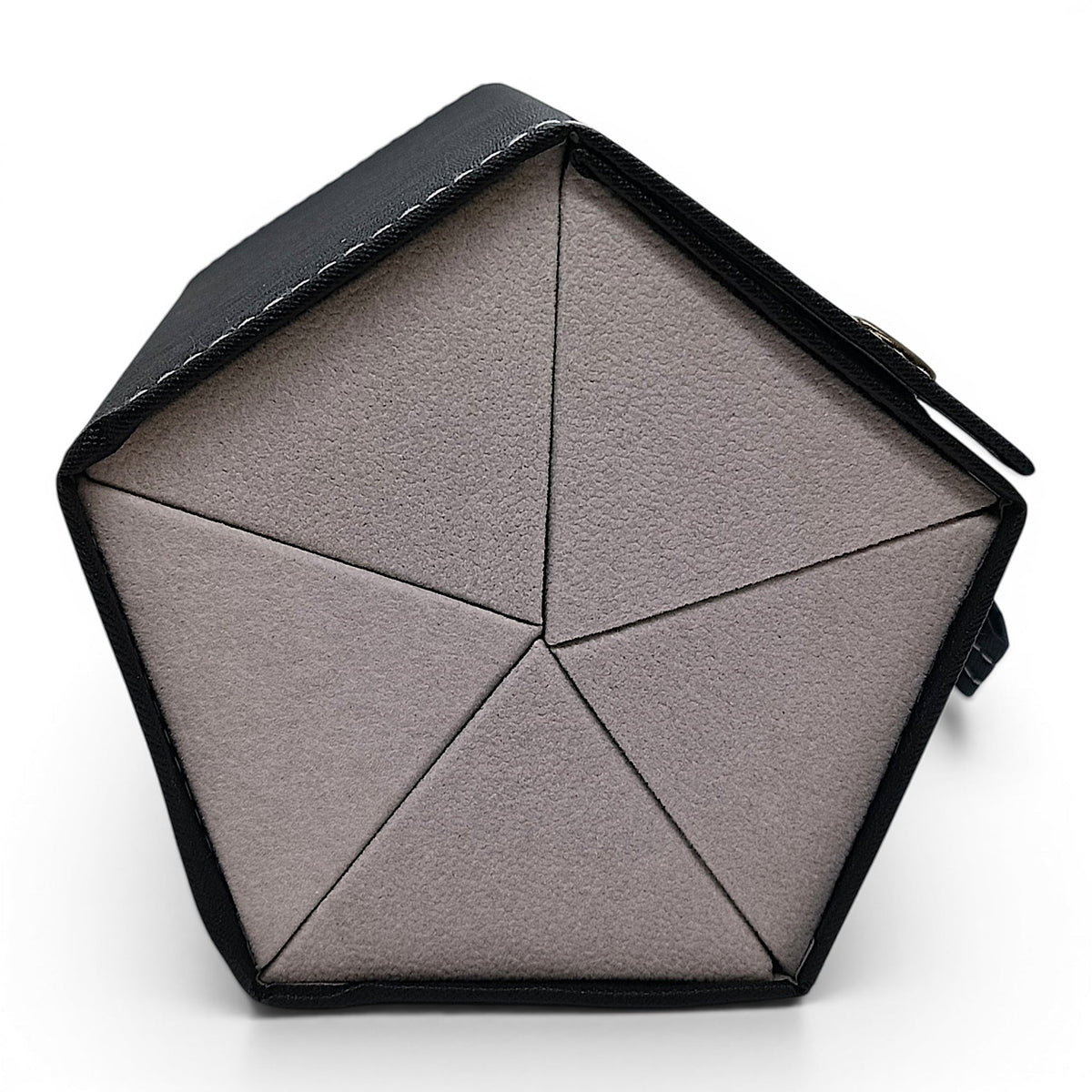 nadaraty eyewear black faux leather glasses organizer with grey felt interior, pentagonal shape, foldable design