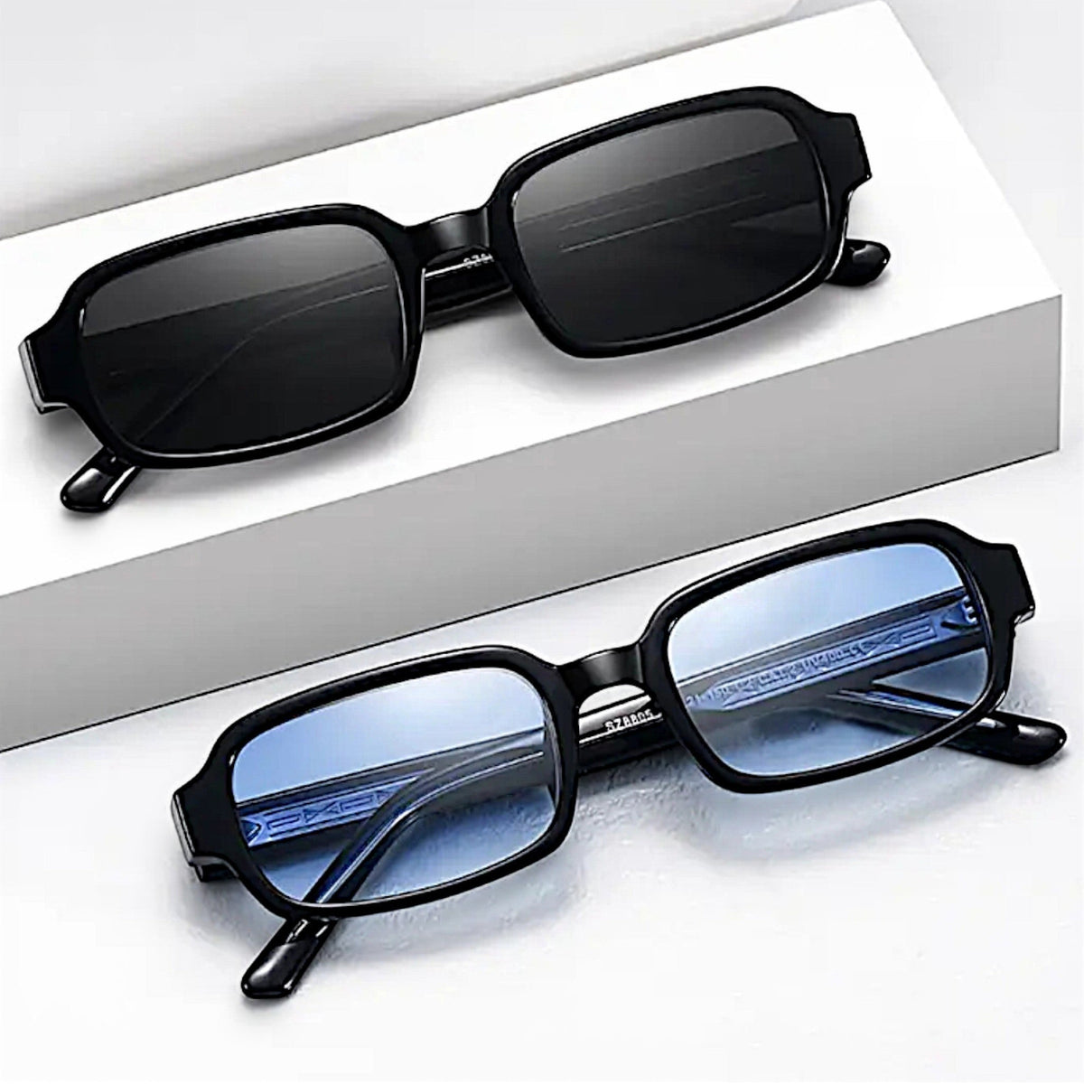 nadaraty eyewear Horus Dante h188 black acetate rectangular sunglasses with blue gradient lenses.