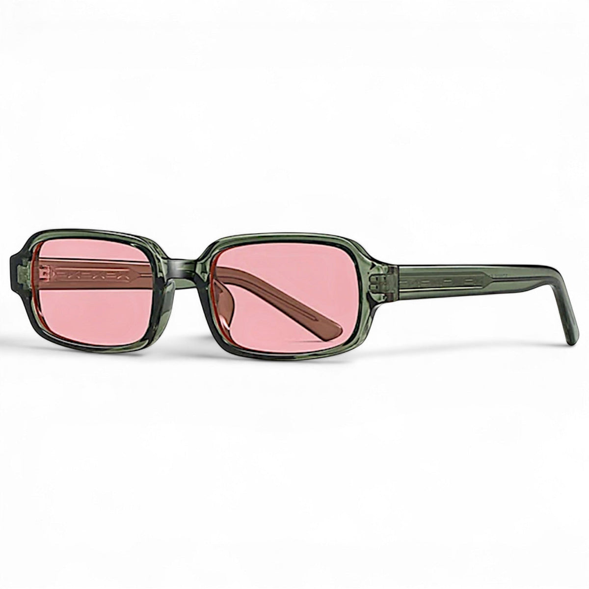 nadaraty eyewear Horus Dante h188 rectangular sunglasses with translucent green acetate frames and pink lenses.