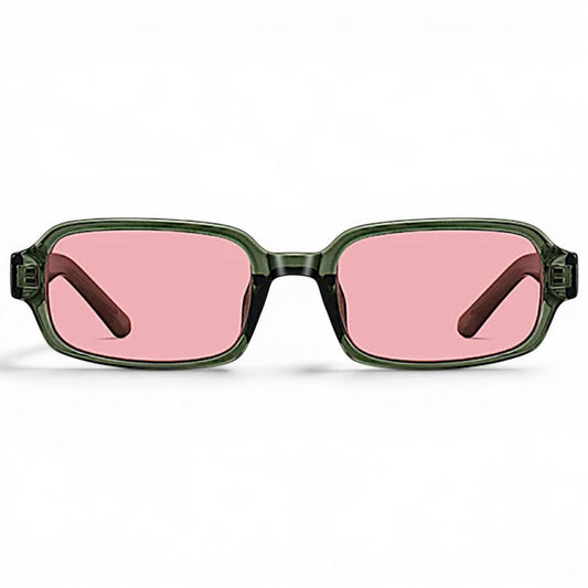 nadaraty eyewear Horus Dante h188 rectangular sunglasses with green acetate frames and pink lenses.