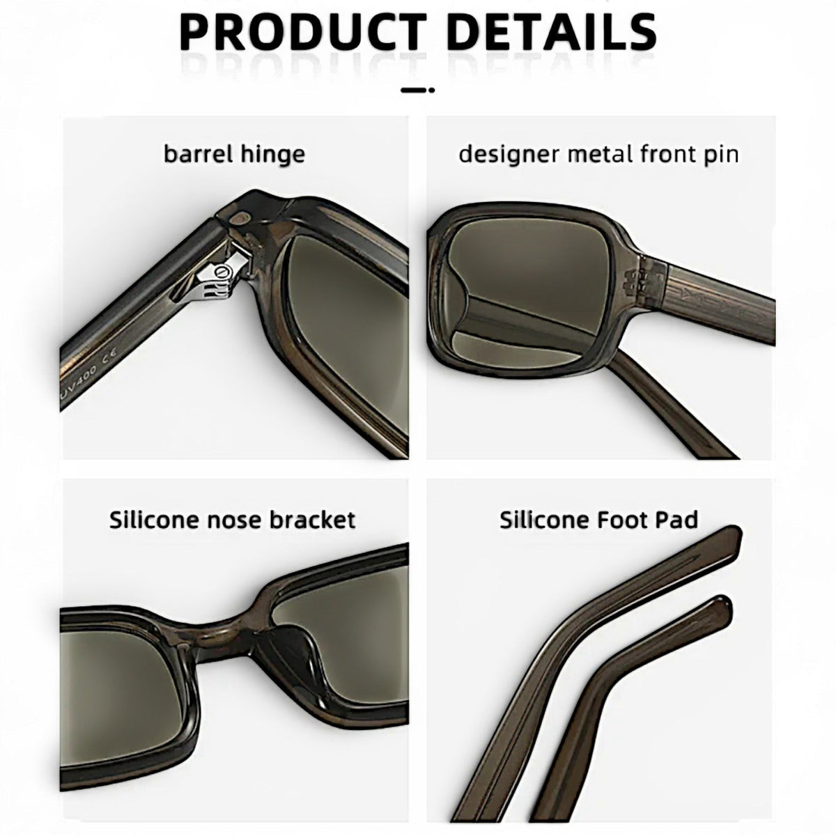 nadaraty eyewear Horus Dante h188 sunglasses with thick acetate rectangular frame, silicone nose pads, and barrel hinges.