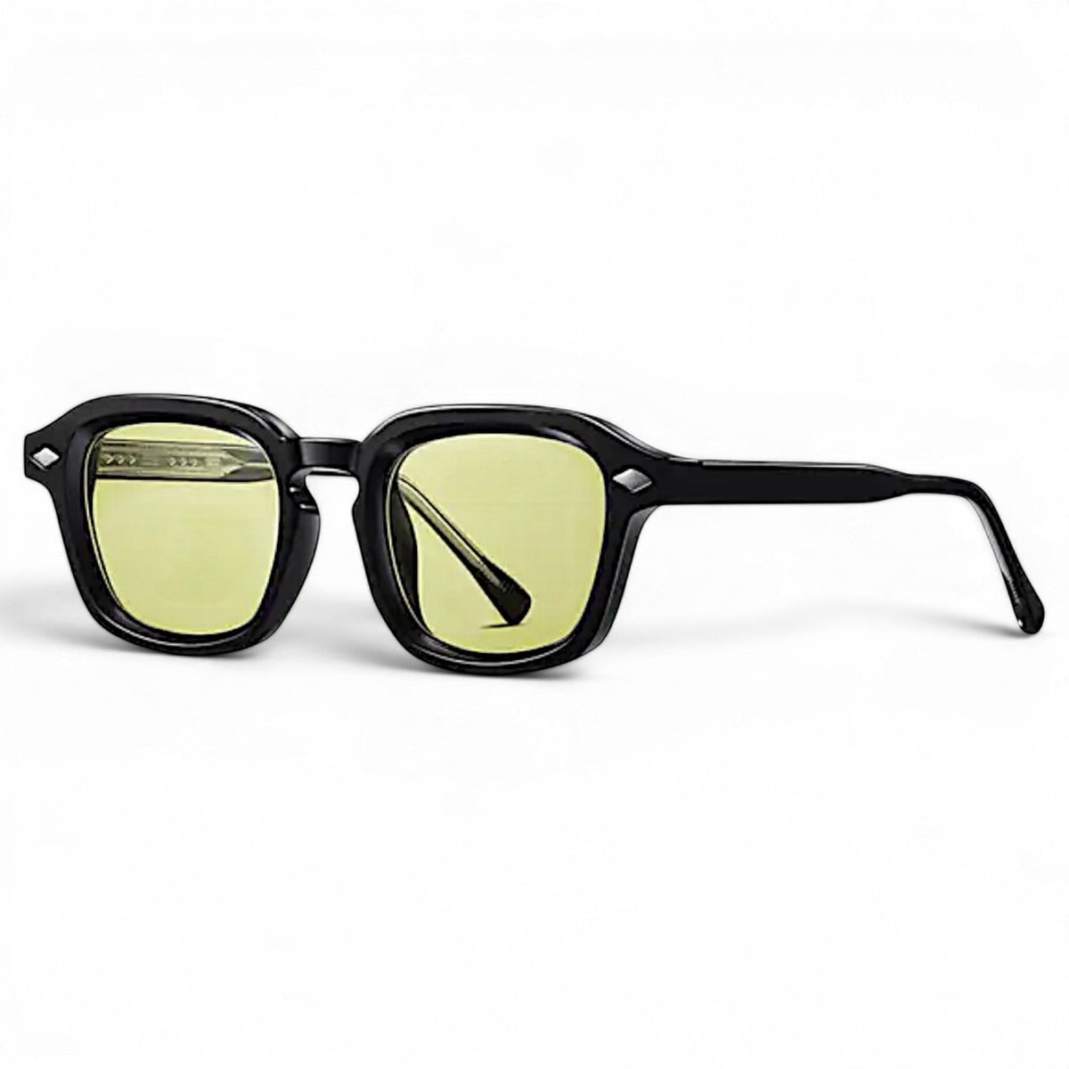Nadaraty eyewear Horus Delta H 82 black acetate square sunglasses with yellow lenses and UV400 protection.