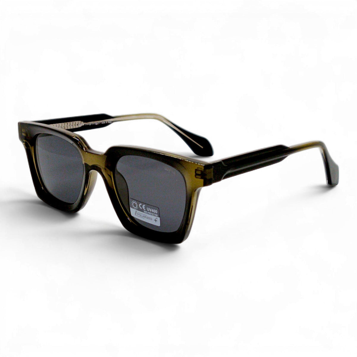 nadaraty eyewear Horus Eddie - H 131 sunglasses with a translucent olive acetate frame and dark polarized lenses.