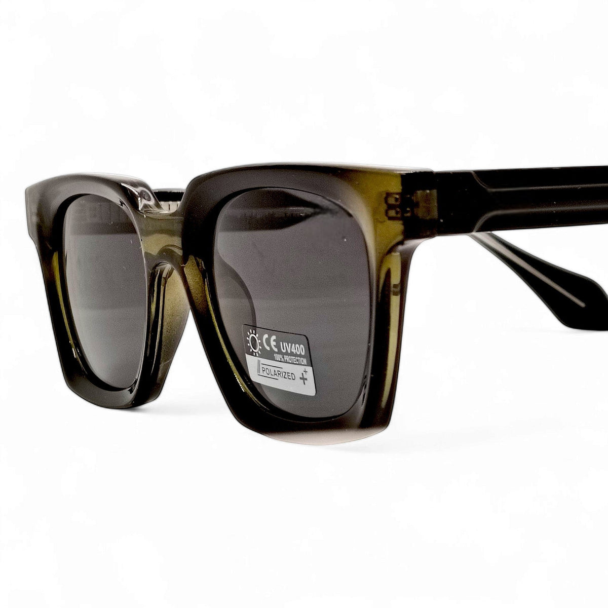 nadaraty eyewear Horus Eddie - H 131 sunglasses with thick olive green acetate frames and dark polarized lenses.