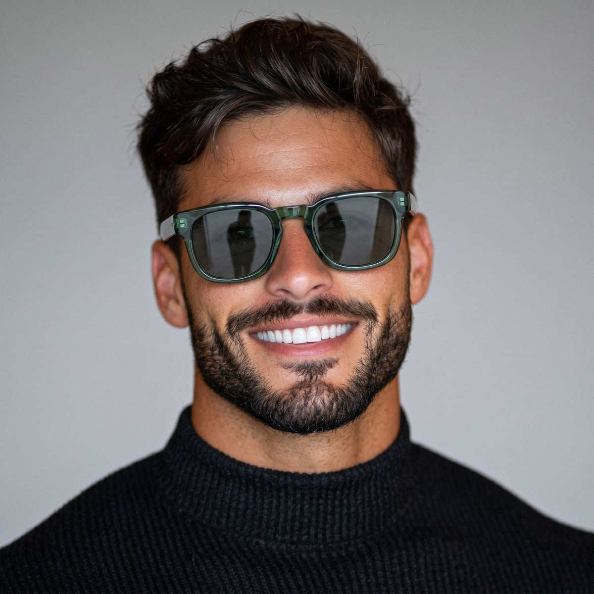nadaraty eyewear Horus Enzo H 160 translucent green acetate square frame sunglasses with dark lenses.