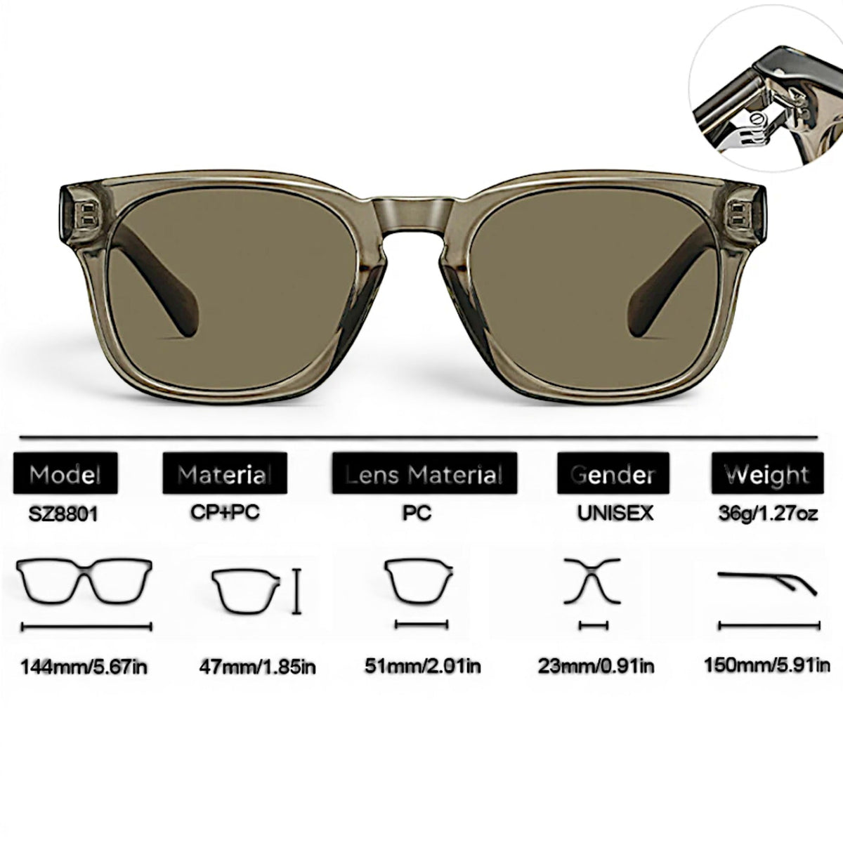 nadaraty eyewear Horus Enzo H 160 unisex sunglasses with clear brown acetate frames and tinted lenses.