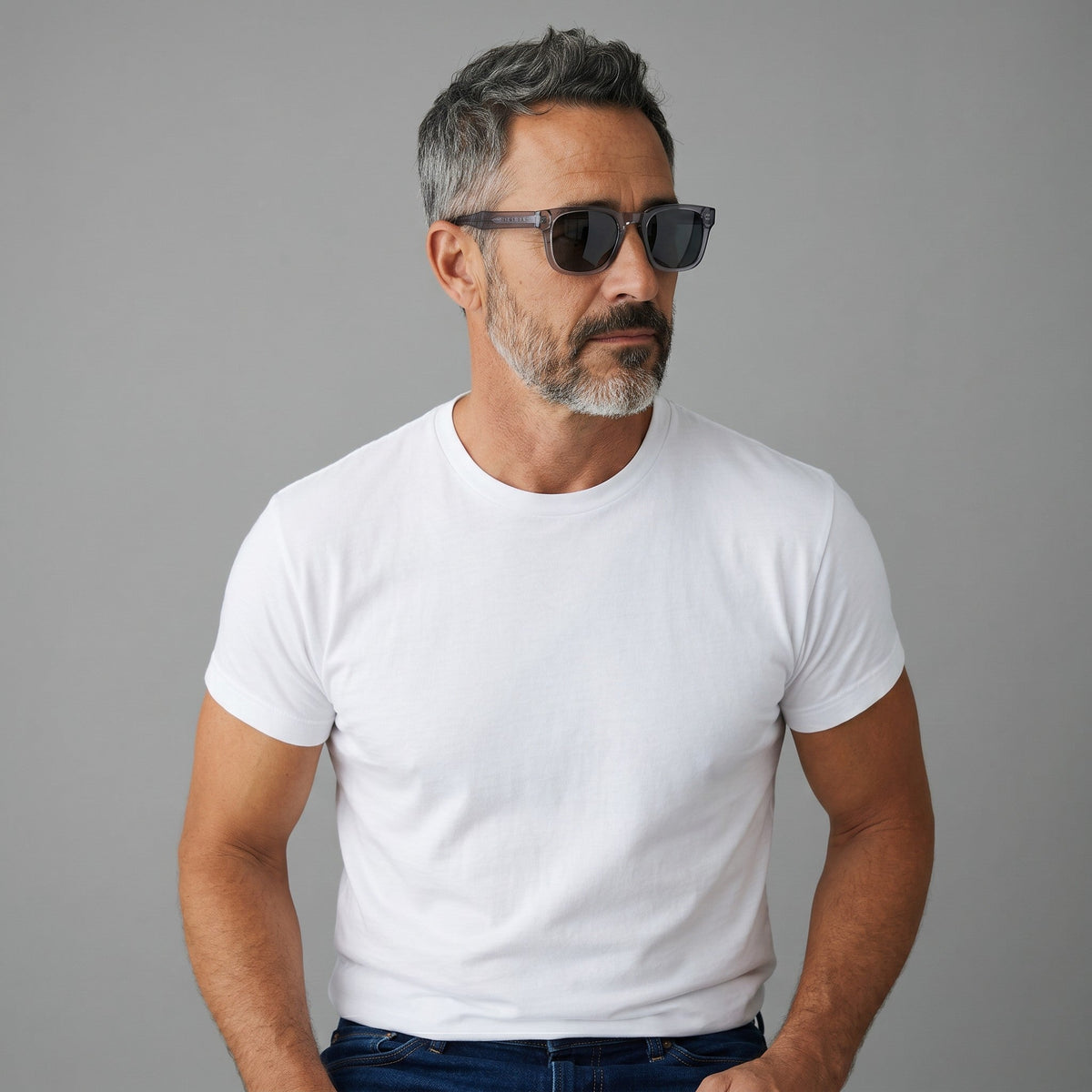 Nadaraty eyewear Horus Enzo H 160 square grey translucent acetate sunglasses with dark lenses.