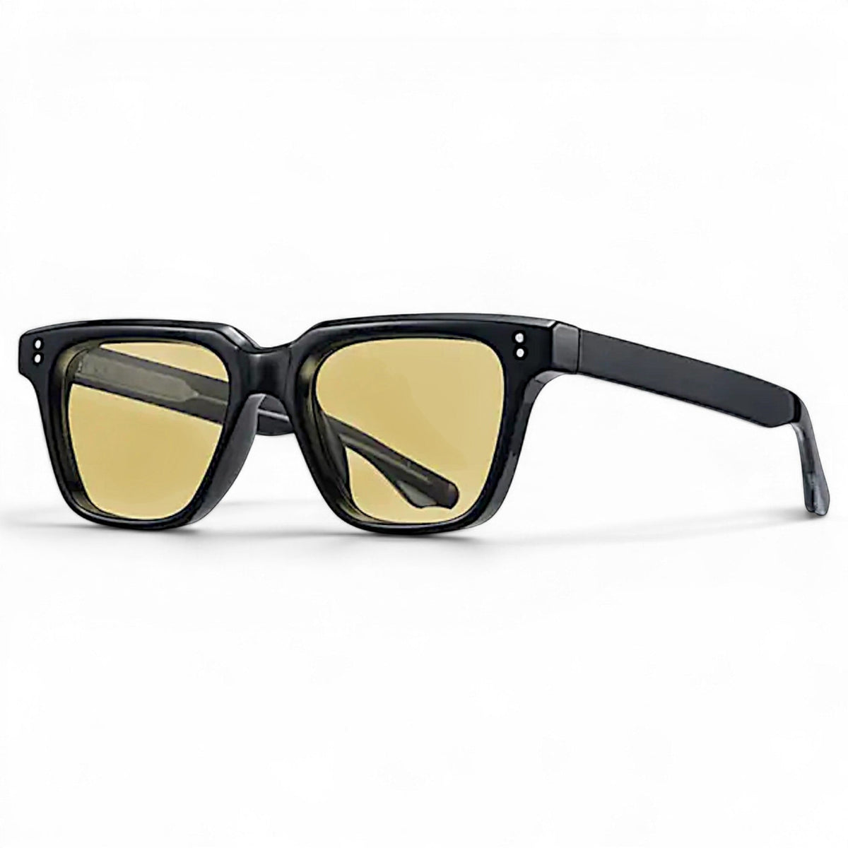 nadaraty eyewear Horus Fit H 133 black acetate square sunglasses with yellow lenses.