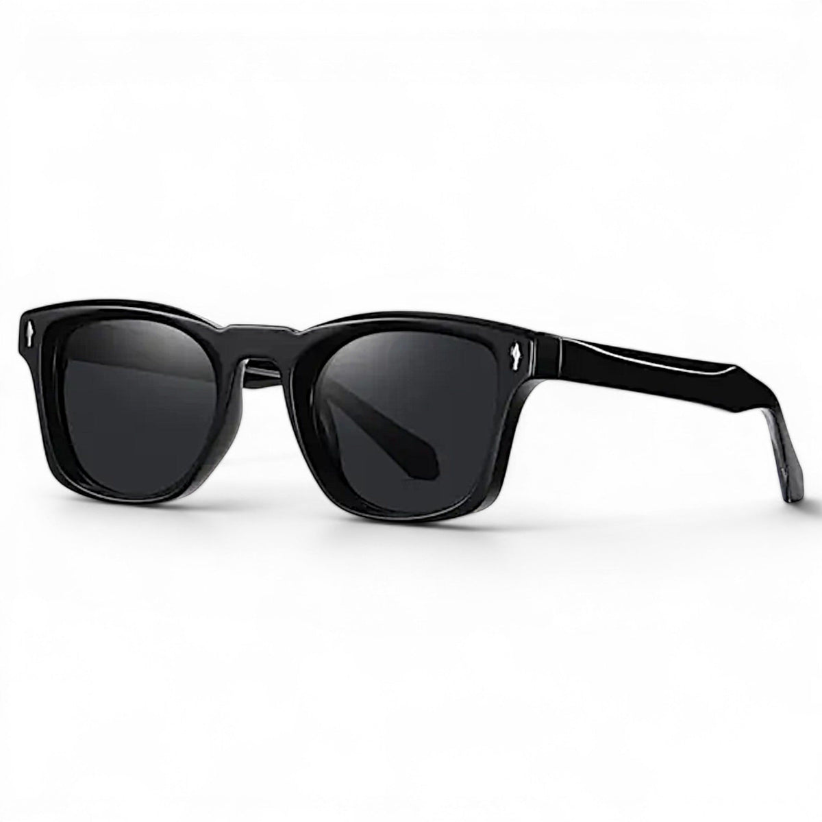Nadaraty eyewear Horus Kaizen H 152 black acetate sunglasses with bottle green lenses and signature metal rivets.