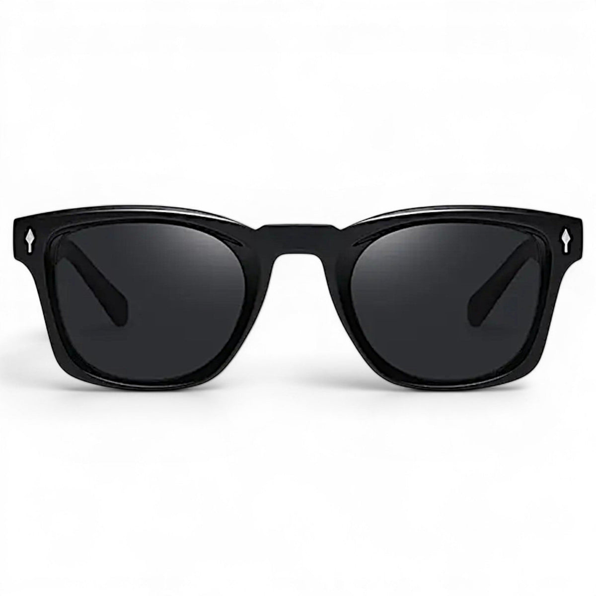 nadaraty eyewear Horus Kaizon black acetate sunglasses with bottle green lenses and signature metal rivets.