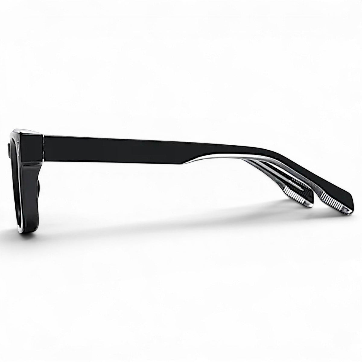 nadaraty eyewear Horus Milano H 158 black acetate square frame glasses, side view.