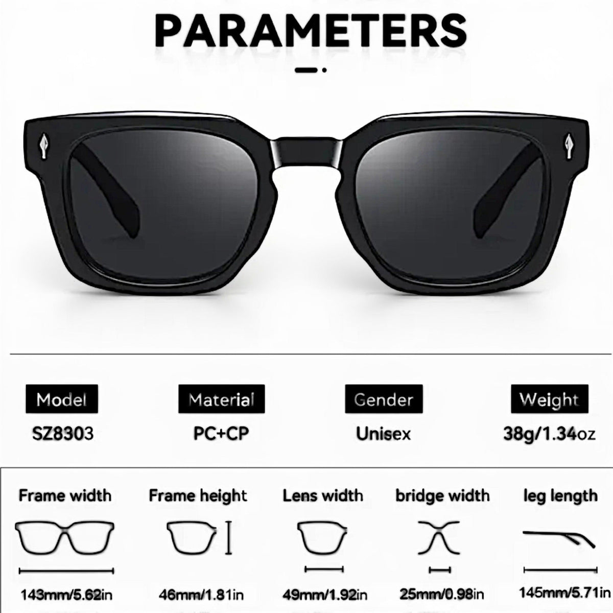 nadaraty eyewear Horus Milano H 158 black square acetate sunglasses with dark lenses.