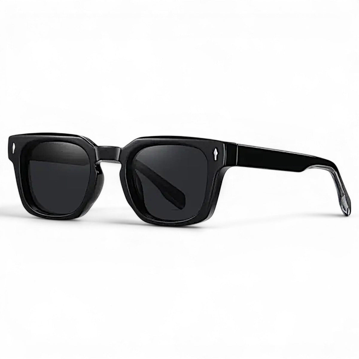 nadaraty eyewear Horus Milano H 158 black acetate square frame sunglasses with dark lenses.
