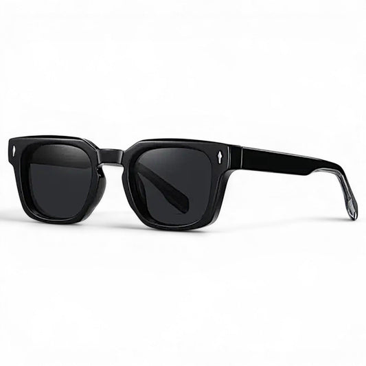 nadaraty eyewear Horus Milano H 158 black acetate square frame sunglasses with dark lenses.