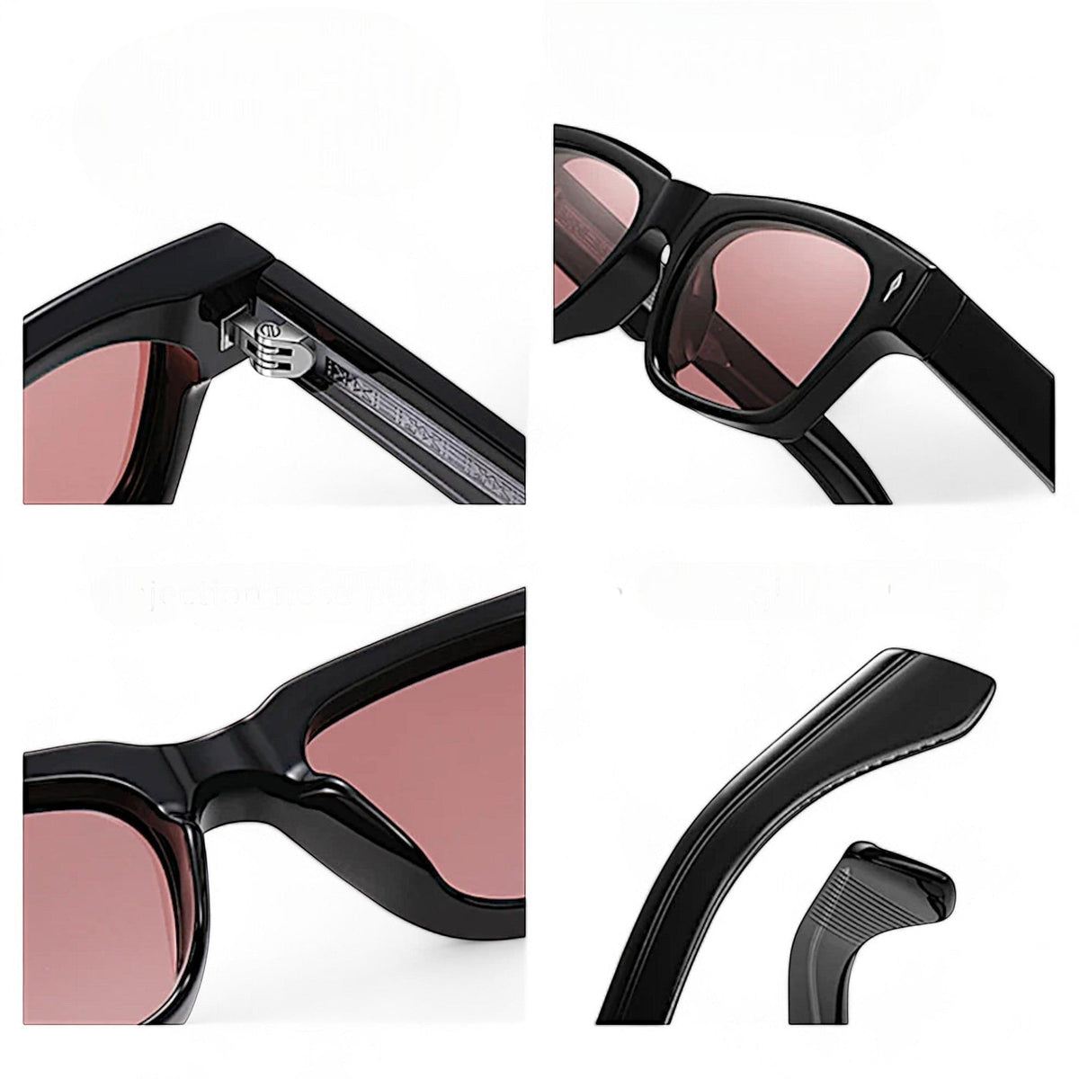 nadaraty eyewear Horus Oryx H 140 black acetate square sunglasses with pink UV400 lenses.