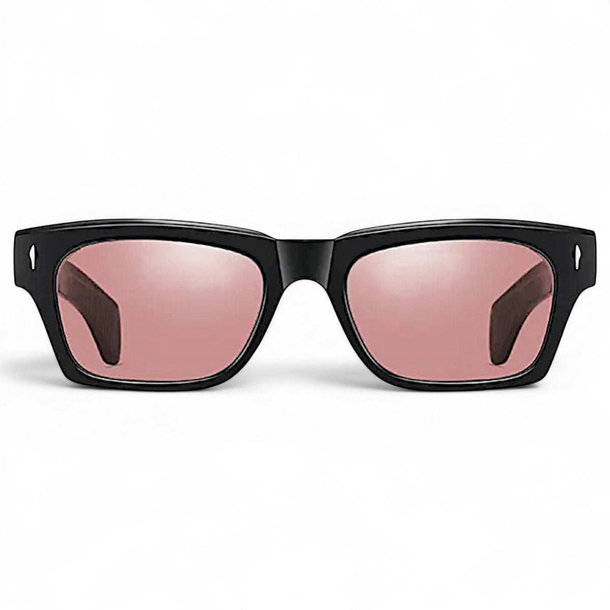 nadaraty eyewear Horus Oryx H 140 black acetate square sunglasses with pink UV400 lenses.
