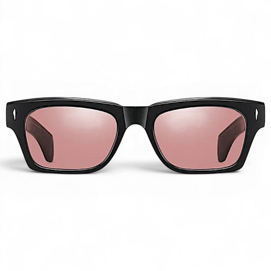 nadaraty eyewear Horus Oryx H 140 black acetate square sunglasses with pink UV400 lenses.