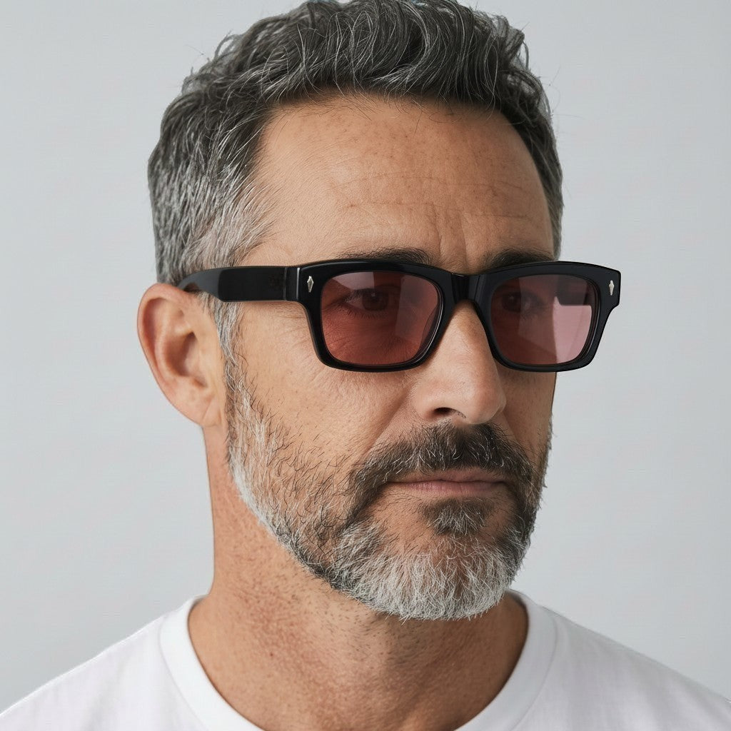 Nadaraty Eyewear Horus Oryx - H 140 black acetate sunglasses with rose tint lenses and silver temple detail.