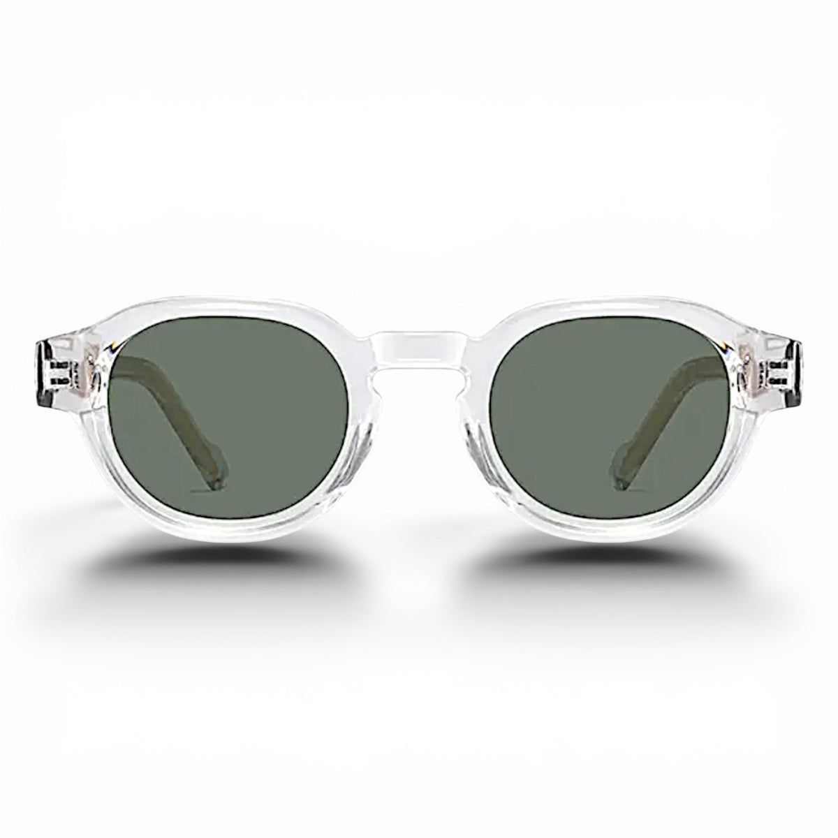 nadaraty eyewear Horus Pro H 178 sunglasses with a clear transparent frame and dark green tinted lenses